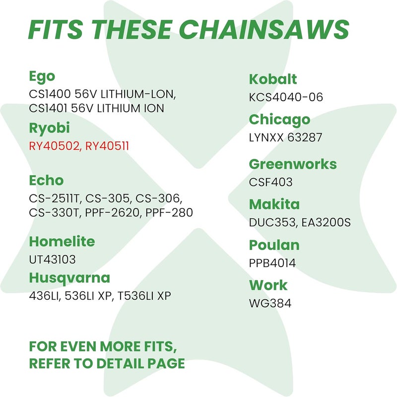 Byane Carbide Chainsaw Chain 14 Inch, 3/8" LP Pitch, 043" Gauge, 52 Drive Links, Low Kickback, Fits Milwaukee, Ryobi, and More- R52 (1 Chain) - Image 4